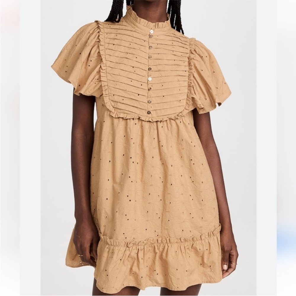 Lost + Wander Desert Flower Mini Dress, Yellow Gold Flutter Sleeves Buttons Boho